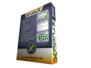 StudyX study software box. Study games, practice tests, flash card and note card generation, practice tests, digital flashcards